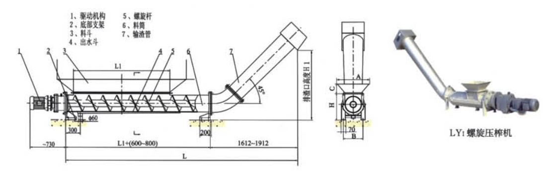 LY  型螺旋輸送機(jī)、壓榨機(jī)外形結(jié)構(gòu)